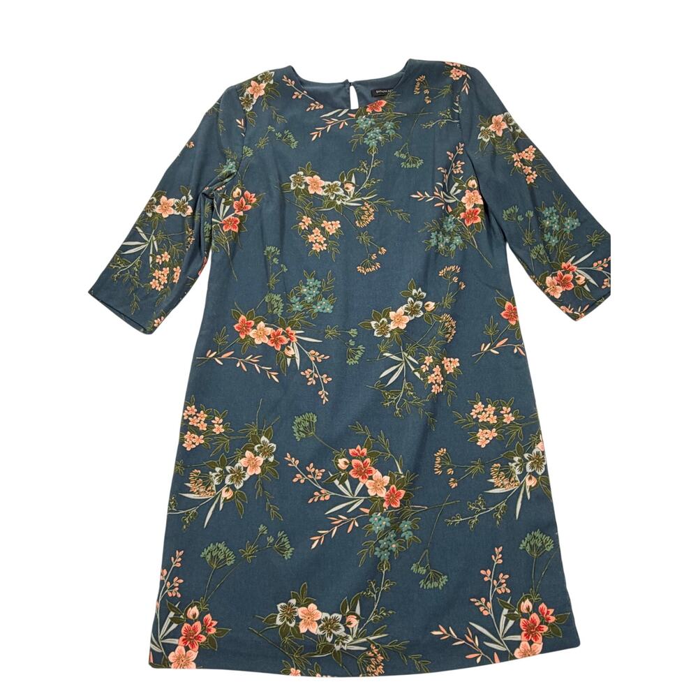 Banana Republic Women’s Size 8 Floral Shift Dress Blue 3/4‎ Sleeve Lined